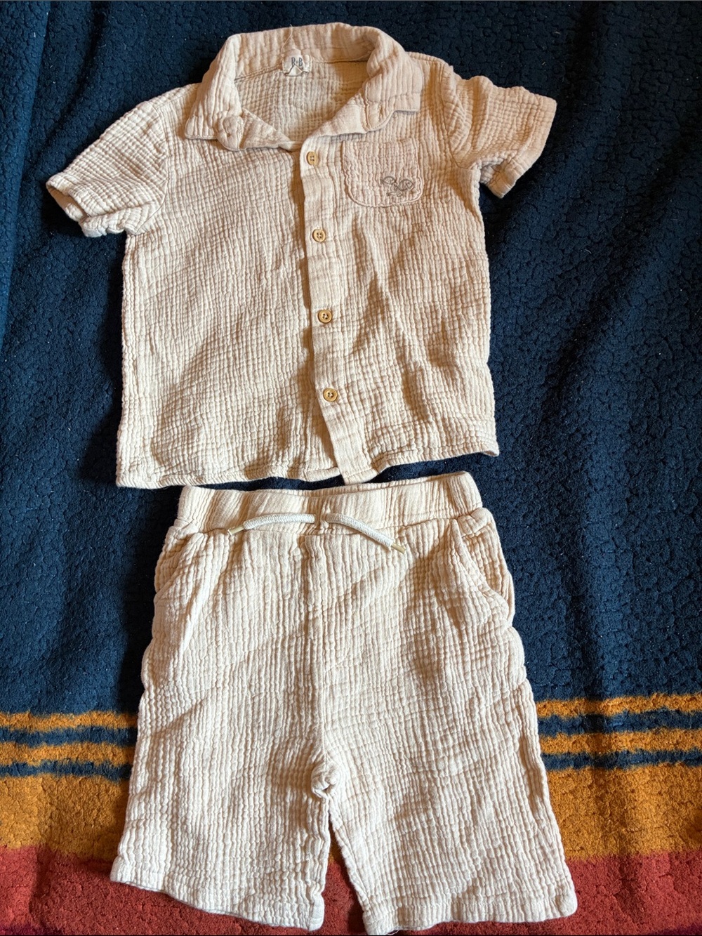 Rabbit + bear Soft Button-Up Top & Drawstring Shorts set